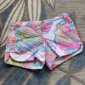 Lilly Pulitzer Women’s 4” Adie Cotton Shorts Neon Beach Seashell Size 00